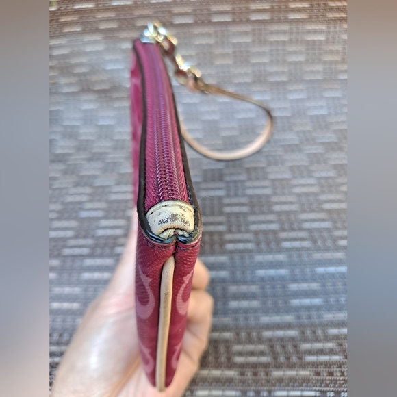 Coach Fuchsia Pink Small Zip Top Clutch Wristlet - Picture 9 of 12
